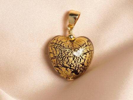 Dije en oro amarillo de 18K corazón negro con dorado Online