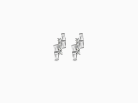 Aretes en oro blanco de 18K tetris con brillantes Fashion