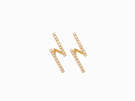 Aretes en oro amarillo doble barrita con brillantes Cheap