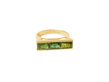 Anillo oro amarillo de 18K con 3 turmalinas verdes baguettes For Discount