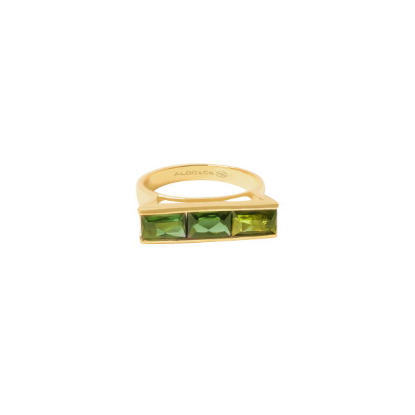 Anillo oro amarillo de 18K con 3 turmalinas verdes baguettes For Discount