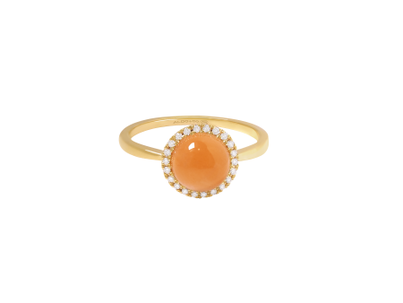 Anillo en oro amarillo de 18K cabuchón red piedra luna melón Hot on Sale