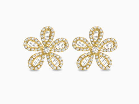 Aretes en oro amarillo de 18K flor con brillantes Sale