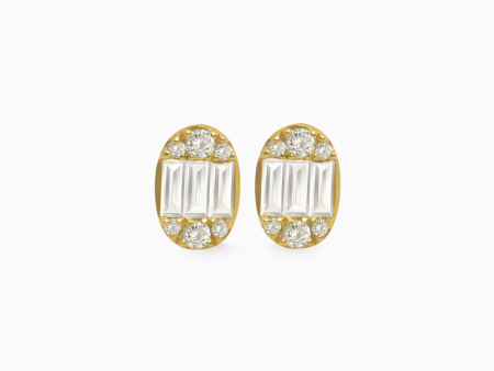 Aretes en oro amarillo de 18K oval con brillantes Discount