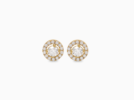 Aretes en oro amarillo de 18K halo con brillantes on Sale