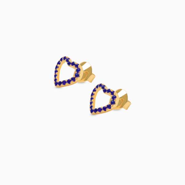 Aretes en oro amarillo de 18K amma corazón full love con zafiros Supply