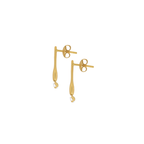 Aretes en oro amarillo 18K barrita delgada con brillantes colgantes For Cheap