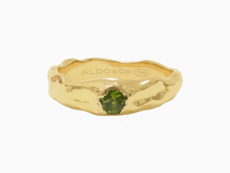 Anillo Bold orgánico delgado en oro amarillo de 18K con turmalina verde peridot Fashion