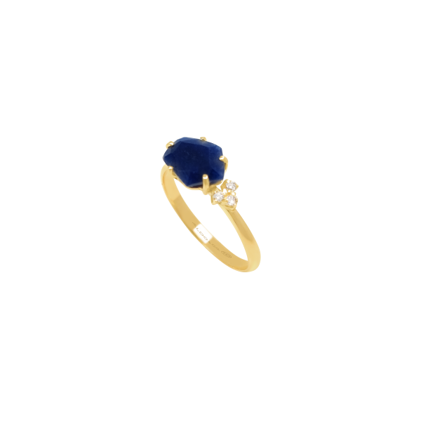 Anillo oro amarillo de 18K con cuarzo azul marino pentagonal Online