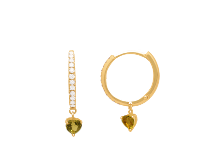 Aretes argollas en oro amarillo de 18k con brillantes y peridoto For Sale