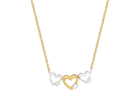 Collar oro amarillo y blanco de 18K con 3 corazones calados unidos con brillantes Online