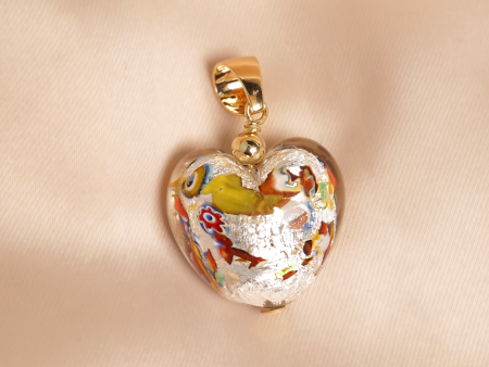 Dije en oro amarillo de 18K corazón plateado on Sale