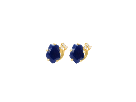 Aretes oro amarillo 18K con cuarzo azul marino pentagonal Online now