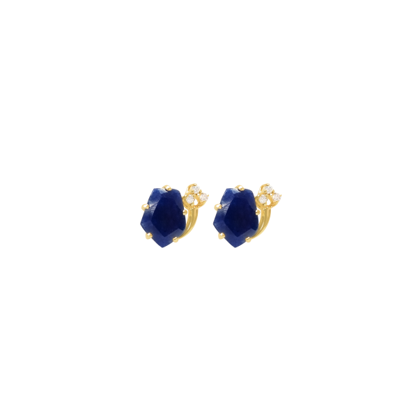 Aretes oro amarillo 18K con cuarzo azul marino pentagonal Online now