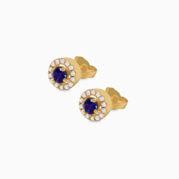 Aretes en oro amarillo de 18K con zafiros y brillantes Sale