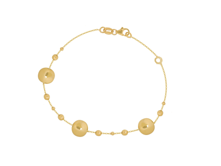 Pulsera oro amarillo de 18K con cadena, 3 lentejas y beads intercaladas Cheap