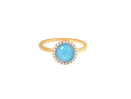 Anillo en oro amarillo de 18K cabuchón topacio azul Online Sale