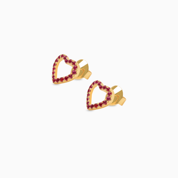 Aretes en oro amarillo de 18K corazón full love con zafiros rosado intenso Online Sale