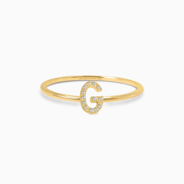 Anillo en oro amarillo de 18K letra G con brillantes Fashion