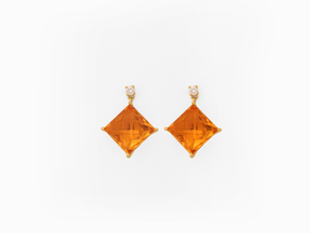 Aretes en oro amarillo con brillante redondo y citrino cushion Online Hot Sale