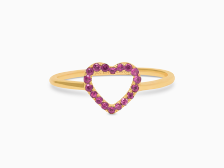 Anillo en oro amarillo de 18K amma corazón full love con zafiros rosado Cheap