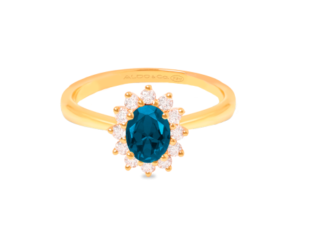 Anillo en oro amarillo 18K Lady Di con topacio london blue Online now