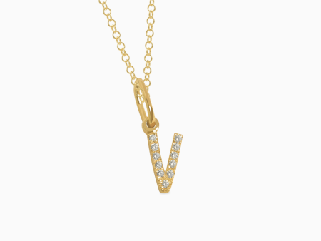 Dije en oro amarillo de 18K letra V full brillantes Sale