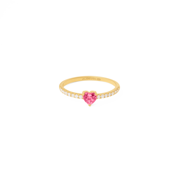 Anillo corazón oro amarillo de 18k con turmalina rosa y brillantes Sale