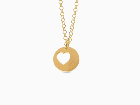 Dije en oro amarillo de 18K placa circular con corazón Cheap