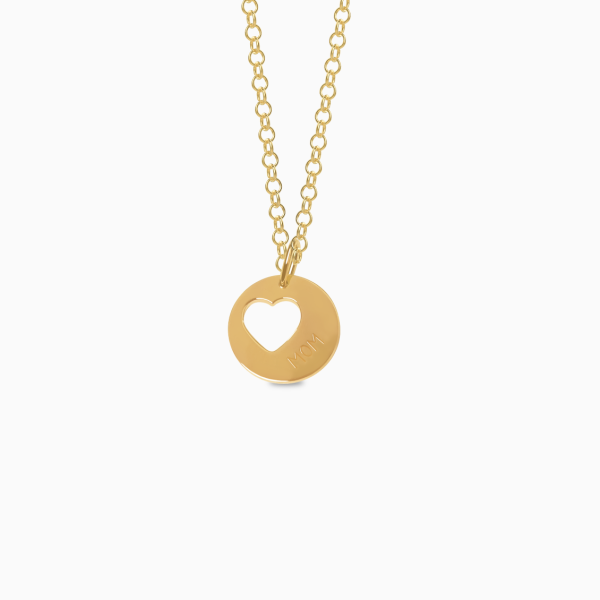 Dije en oro amarillo de 18K placa circular con corazón Cheap