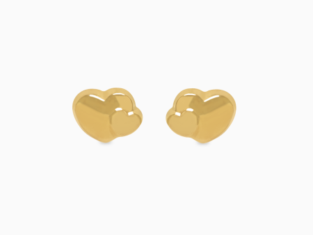 Aretes en oro amarillo de 18K doble corazón Discount