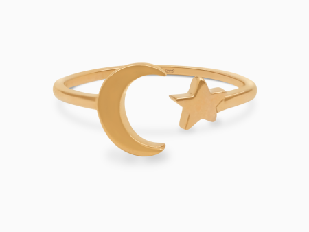 Anillo en oro rosado de 18K luna y estrella Online