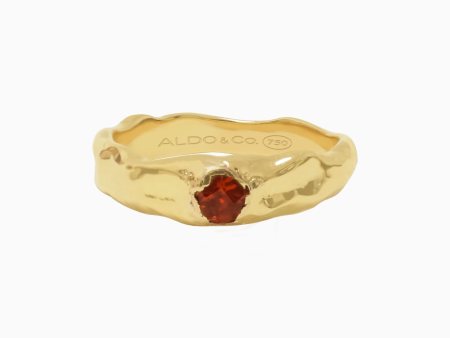 Anillo Bold orgánico delgado en oro amarillo de 18K con granate Hot on Sale