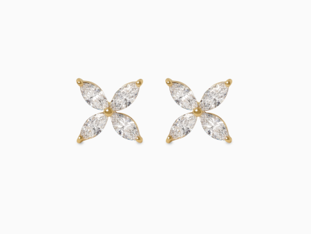 Aretes en oro amarillo de 18K flor con brillantes marquisse on Sale