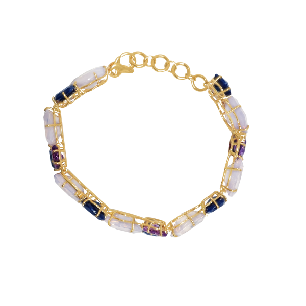 Pulsera en oro rosado de 18K amatista. opalo lila, cuarzo azul marino y brillantes Online Sale