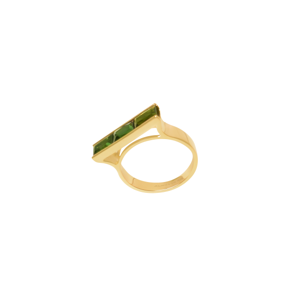 Anillo oro amarillo de 18K con 3 turmalinas verdes baguettes For Discount