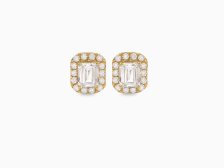 Aretes en oro amarillo de 18K con diamante corte esmeralda For Discount