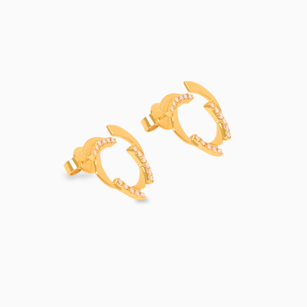 Aretes en oro amarillo de 18K curvas con brillantes For Sale