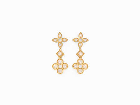 Aretes en oro amarillo con colgante trébol con brillantes Discount