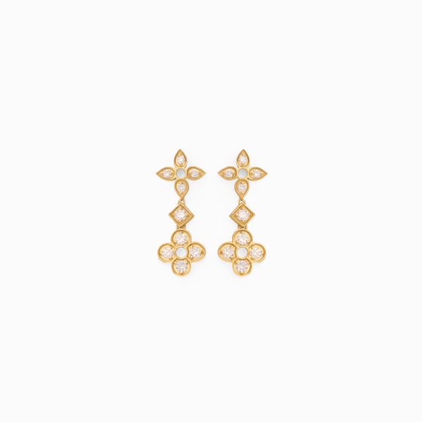 Aretes en oro amarillo con colgante trébol con brillantes Discount