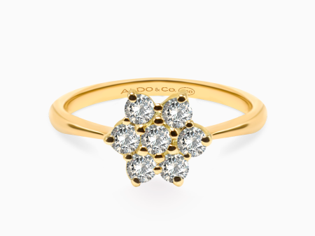 Anillo roseta estrella en oro amarillo de 18K con brillantes Online now