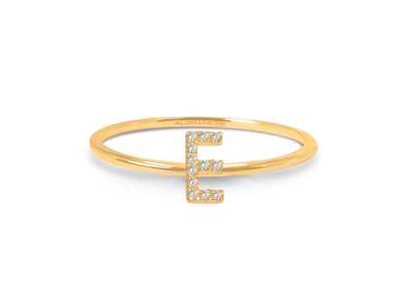 Anillo en oro amarillo de 18K letra E con brillantes For Discount