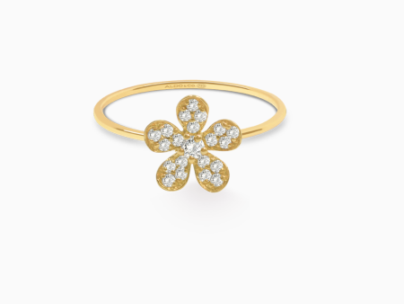 Anillo en oro amarillo de 18K flor con brillantes Hot on Sale