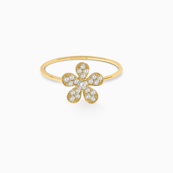 Anillo en oro amarillo de 18K flor con brillantes Hot on Sale