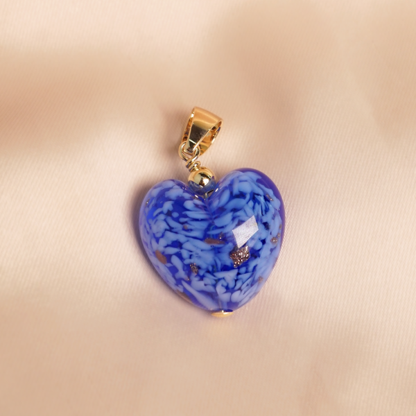 Dije en oro amarillo de 18K corazón murano azul y blanco Hot on Sale