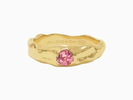 Anillo Bold orgánico delgado en oro amarillo de 18K con turmalina rosada Online Sale