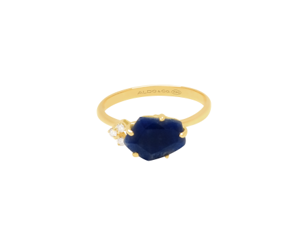 Anillo oro amarillo de 18K con cuarzo azul marino pentagonal Online