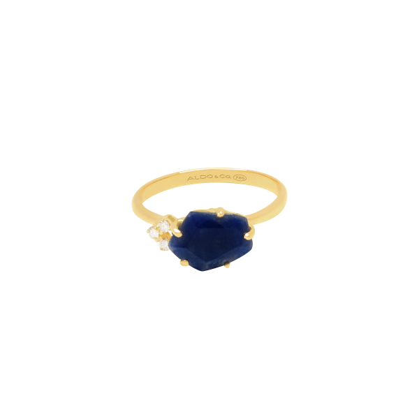 Anillo oro amarillo de 18K con cuarzo azul marino pentagonal Online