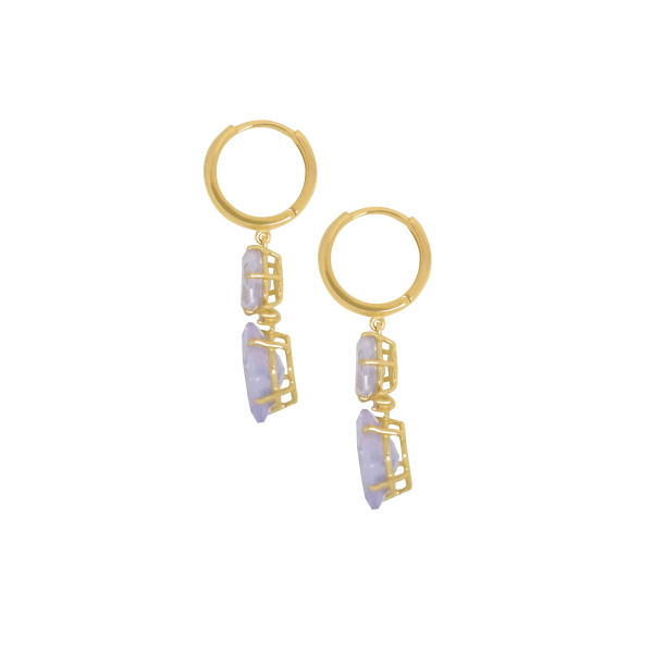 Aretes oro amarillo 18K con argolla y ópalo lila pentagonal For Discount