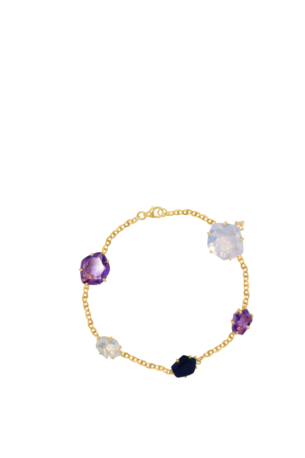 Pulsera oro amarillo de 18K con ópalo, cuarzo azul marino y amatista For Cheap